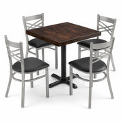 Glownary Butcher Block Dining Set, 30x30 Inch Square Table with Espresso Wood Top, Black Metal Base, 4 Cross Back Vinyl Chairs