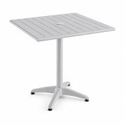 Glownary Square Outdoor Dining Table, Silver Powder-Coated Aluminum, 32x32 Inch, with Umbrella Hole, Seats 2-4