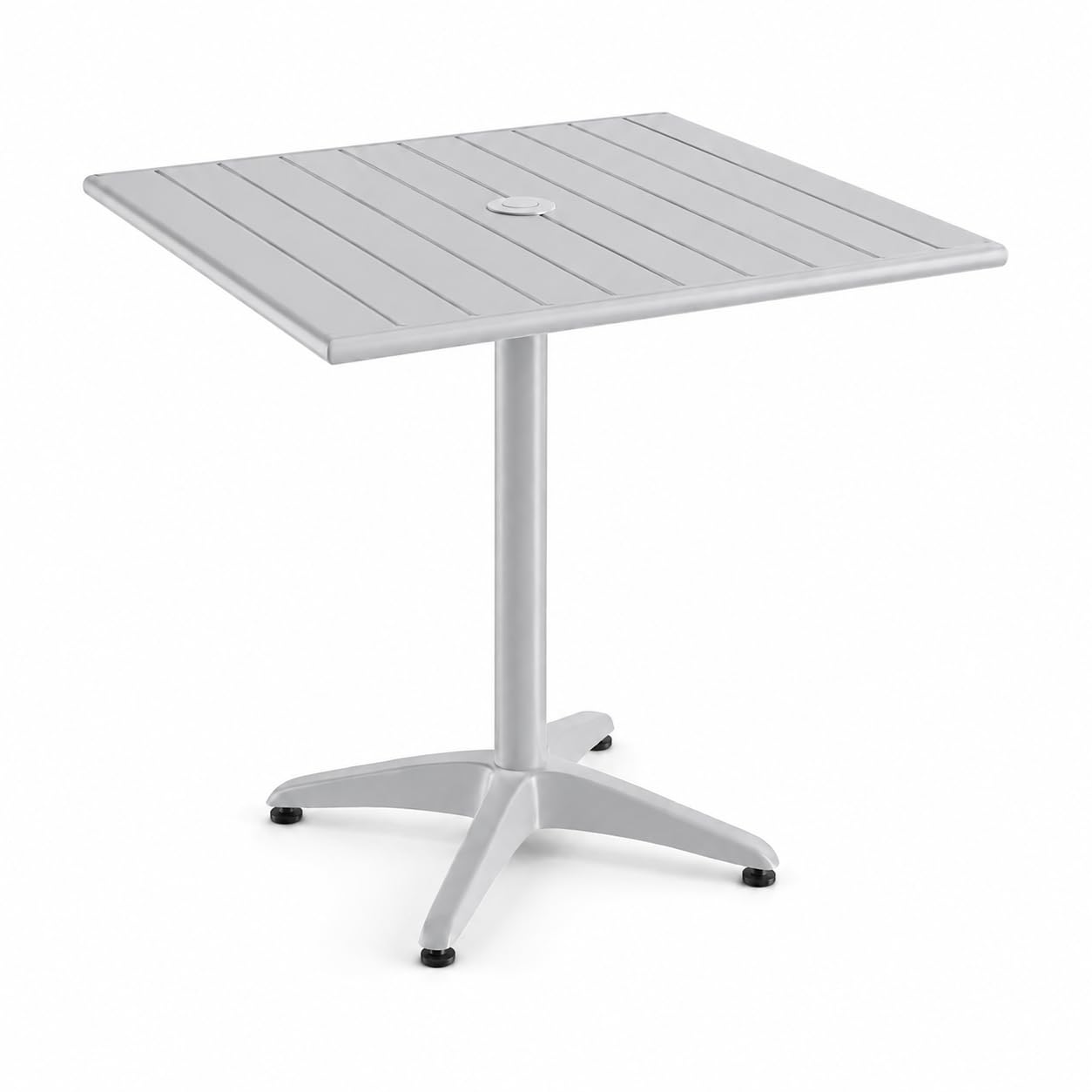 Glownary Square Outdoor Dining Table, Silver Powder-Coated Aluminum, 32x32 Inch, with Umbrella Hole, Seats 2-4