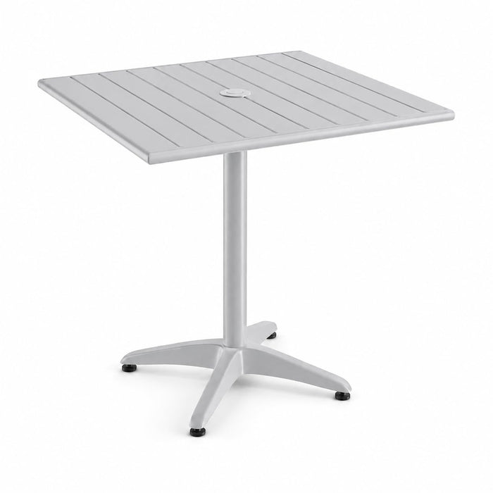 Glownary Square Outdoor Dining Table, Silver Powder-Coated Aluminum, 32x32 Inch, with Umbrella Hole, Seats 2-4