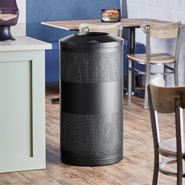 Glownary Round Metal Trash Can, Black Perforated Powder-Coated, 23 Gallon Capacity, Indoor Decorative Waste Receptacle with Lid, 35.5x18 Inches view 2