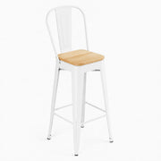 Glownary Alloy Pearl White Indoor Cafe Barstool with Natural Wood Seat, Metal Frame, 46.5 Inch Height, 400 lb Capacity