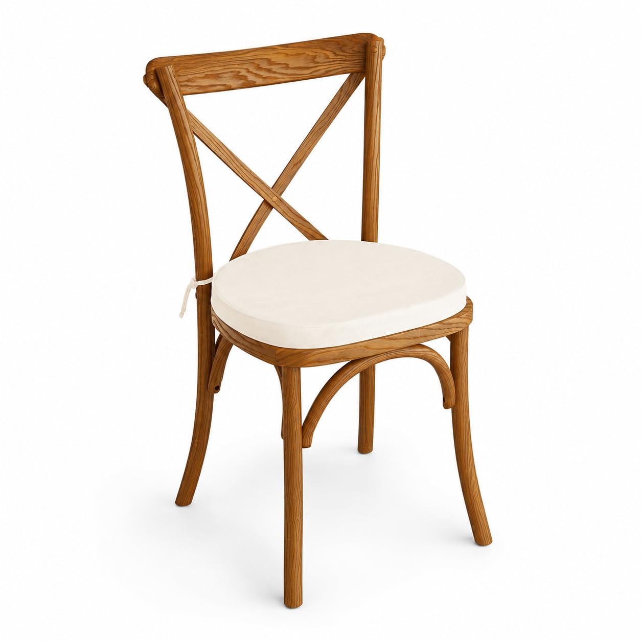 Glownary Vineyard Cross Back Dining Chair, Barrel Brown Ashwood, White Linen Cushion, Stackable, 19.5x17x34.5 Inch, 300 lb Capacity
