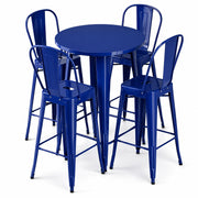 Glownary Alloy Round Bar Height Outdoor Table Set, Sapphire Blue Steel, 30 Inch with 4 Cafe Barstools, Indoor Outdoor Use