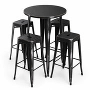 Glownary Alloy Round Bar Height Outdoor Table Set with 4 Backless Barstools, Distressed Onyx Black, Steel, 30 Inch Diameter, Stackable, Indoor Outdoor Use