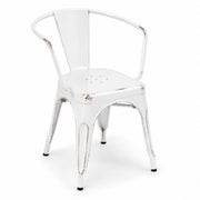 Glownary Distressed Pearl White Steel Outdoor Arm Chair, Stackable, 400 lb Capacity, Indoor/Outdoor Use, 21x17.5x28.5 Inches