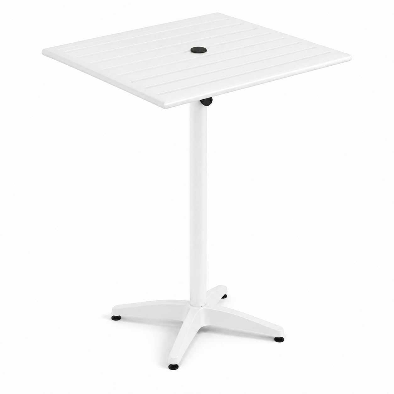 Glownary Square Bar Height Outdoor Table, White Powder-Coated Aluminum, 32x32 Inch, with Umbrella Hole, for Restaurant Patio