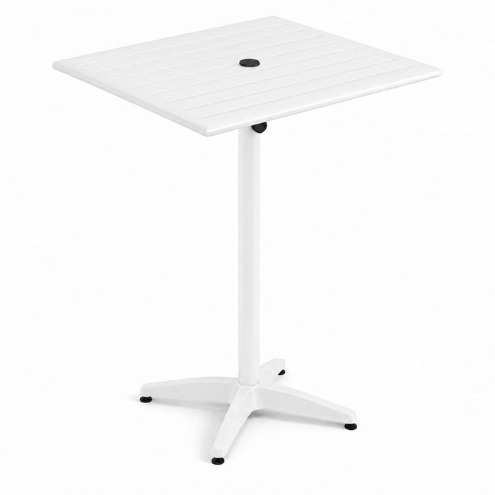 Glownary Square Bar Height Outdoor Table, White Powder-Coated Aluminum, 32x32 Inch, with Umbrella Hole, for Restaurant Patio