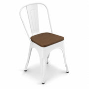 Glownary Indoor Cafe Chair, Pearl White Steel Frame with Walnut Wood Seat, Stackable, 400 lb Capacity, Modern Coastal Style