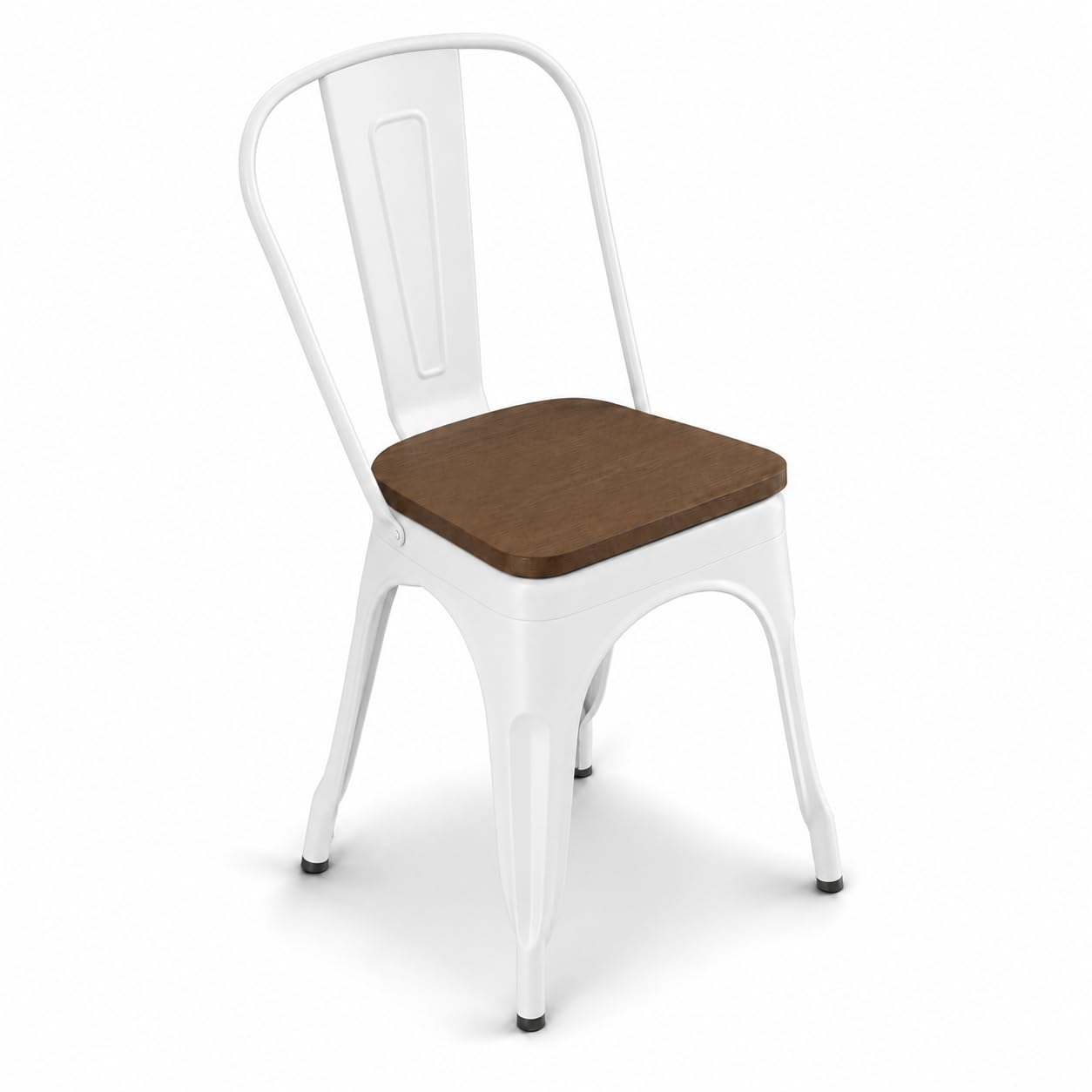 Glownary Indoor Cafe Chair, Pearl White Steel Frame with Walnut Wood Seat, Stackable, 400 lb Capacity, Modern Coastal Style