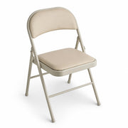 Glownary [ 4 Chairs Beige Vinyl Folding Chair, Padded Seat and Back, 18.5x19 Inches, 300 lb Capacity, Steel Frame, Commercial Use