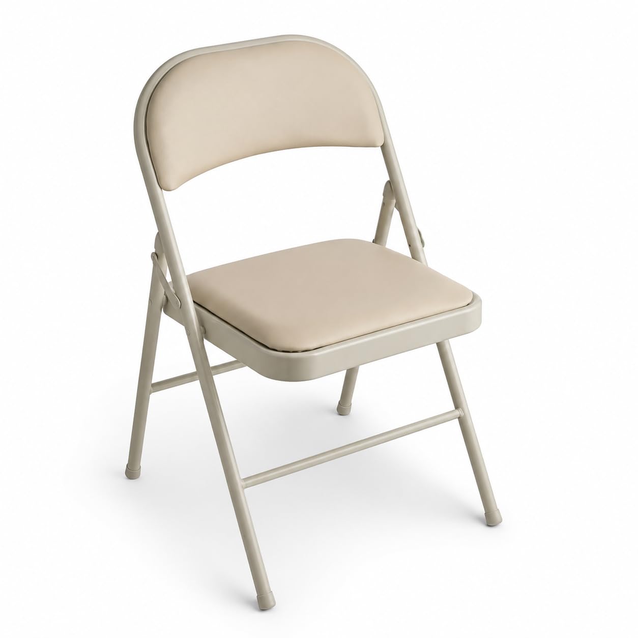 Glownary [ 4 Chairs Beige Vinyl Folding Chair, Padded Seat and Back, 18.5x19 Inches, 300 lb Capacity, Steel Frame, Commercial Use