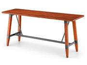 Glownary Industrial Solid Wood Live Edge Bar Height Table, Rustic Mahogany, 30x96 Inch, Trestle Base, Indoor