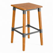 Glownary Industrial Bar Stool, Honey Maple Wood Seat with Black Steel Frame, Backless, 28.5 Inch Height, 350 lb Capacity, Indoor Use