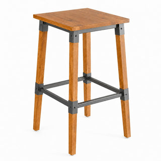 Glownary Industrial Bar Stool, Honey Maple Wood Seat with Black Steel Frame, Backless, 28.5 Inch Height, 350 lb Capacity, Indoor Use
