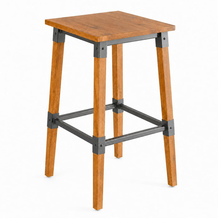 Glownary Industrial Bar Stool, Honey Maple Wood Seat with Black Steel Frame, Backless, 28.5 Inch Height, 350 lb Capacity, Indoor Use