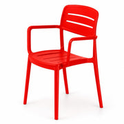 Glownary [ 4 Chairs Alto Buoy Red Resin Outdoor Dining Chair, Slat Back with Arms, Stackable, 350 lb Capacity, 23.8x20.9x32.7 Inches