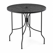 Glownary Harbor Round Outdoor Dining Table, Black Steel Mesh, 30 Inch, Standard Height with Ornate Legs, Umbrella Hole, 3-4 Seating