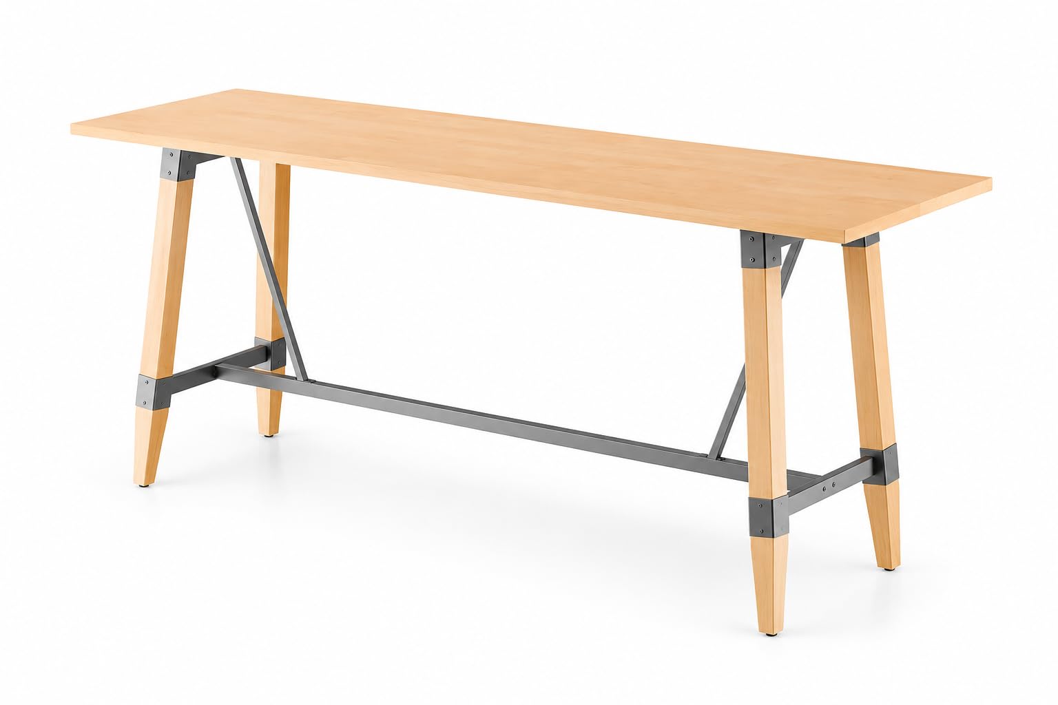 Glownary Industrial Solid Wood Live Edge Bar Table, Bleached Oak, 30x96 Inch, Trestle Base, Steel Frame, Indoor Use, Rectangle