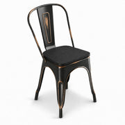 Glownary Alloy Indoor Cafe Chair, Distressed Copper with Black Wood Seat, Metal Frame, 33.5 Inch Height, 400 lb Capacity, Stackable, Industrial Modern Style