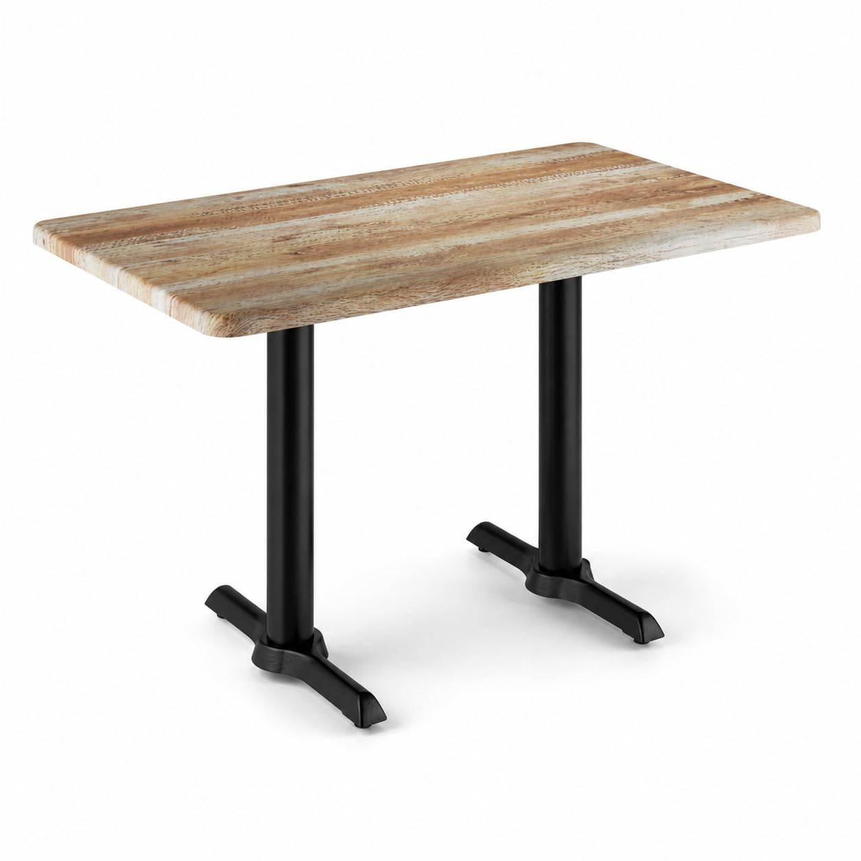 Glownary Rectangular Restaurant Table, Barnwood Finish, MDF Core with PVC Top, 30 x 48 Inch, Black Cast Iron Base, Indoor Commercial
