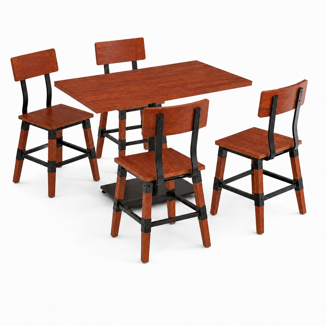 Glownary Industrial Dining Table Set with 4 Chairs, Rustic Mahogany Solid Wood Live Edge, 30 x 48 Inch Rectangle Top, Standard Height, Metal Base