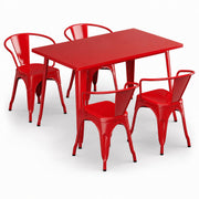 Glownary Alloy Outdoor Dining Set, Ruby Red Steel Table with 4 Arm Chairs, 47.5x29.5 Inch Rectangular, Standard Height, Stackable Chairs, Indoor/Outdoor Use