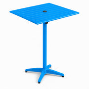 Glownary Square Bar Height Outdoor Table, Blue Powder-Coated Aluminum, 32x32x42 Inch, Umbrella Hole, 2-4 Seating