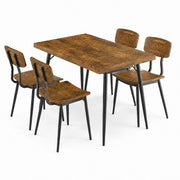 Glownary Mid-Century Rectangular Butcher Block Table Set, Vintage Wood, 30x48 Inch, with 4 Chairs, Black Steel Base