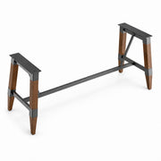 Glownary Industrial Trestle Table Base, Rustic Walnut, Wood Steel Construction, 78 x 25.3 x 28 Inches, 400 lb Capacity, Standard Height