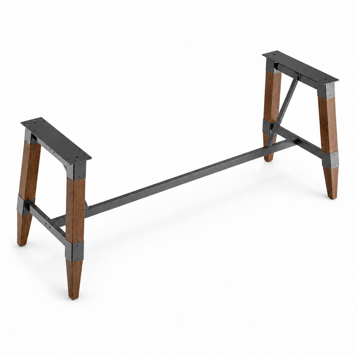 Glownary Industrial Trestle Table Base, Rustic Walnut, Wood Steel Construction, 78 x 25.3 x 28 Inches, 400 lb Capacity, Standard Height