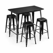 Glownary Alloy Outdoor Bar Height Table Set, Distressed Onyx Black, Steel, 48x30 Inch Table with 4 Backless Barstools, Stackable, Indoor Outdoor Use