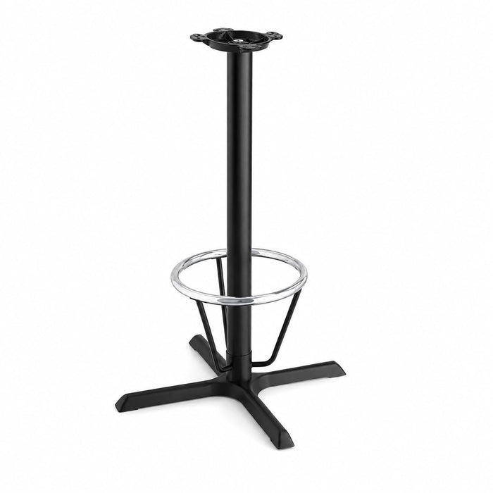 Glownary Cast Iron Bar Height Table Base, Black Cross-Style with Chrome Footring, 30 x 30 x 41 Inch, 3 Inch Column, Indoor Commercial