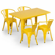 Glownary Alloy Outdoor Dining Set, Citrine Yellow, Steel, 47.5x29.5 Inch Table with 4 Stackable Arm Chairs, Standard Height, Indoor Outdoor Use