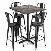 Glownary Excalibur Square Bar Height Table Set, 36x36 Inch Paladina Top with 4 Alloy Black Steel Barstools, Indoor Outdoor Commercial