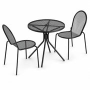 Glownary Harbor Black Round Outdoor Dining Set, 30 Inch Table with 2 Stackable Steel Mesh Chairs, Powder-Coated Metal, Standard Height
