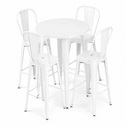 Glownary Alloy Round Pearl White Bar Height Table Set with 4 Cafe Barstools, 30 Inch, Steel Construction, Indoor Outdoor Use