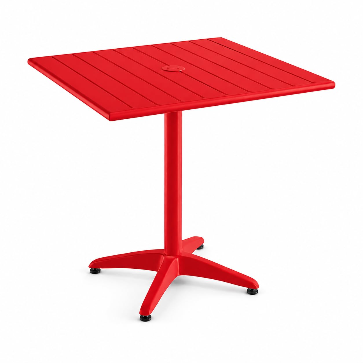 Glownary Square Outdoor Dining Table, Red Powder-Coated Aluminum, 32 x 32 Inch, 30 Inch Height, with Umbrella Hole