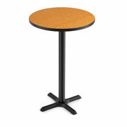 Glownary Round Bar Height Table, Reversible Walnut/Oak Top with Black Cast Iron Base, 30 Inch Diameter, Indoor Use, 3-4 Seating