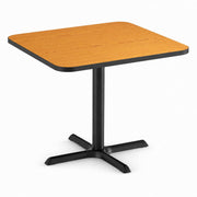 Glownary Reversible Walnut and Oak Restaurant Table, Black Cast Iron Base, 36 x 36 Inch, Standard Height with Vinyl Molding, Indoor Commercial