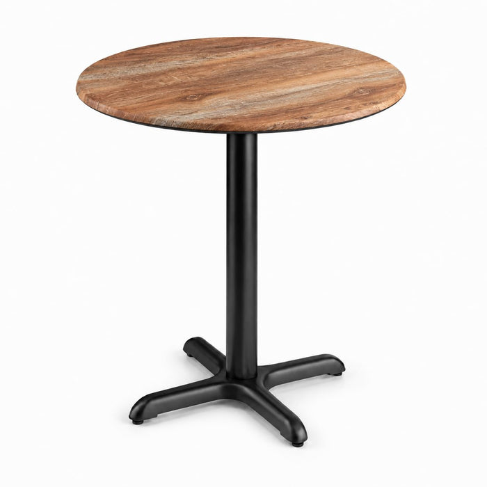 Glownary Excalibur Round Table, Textured Yukon Oak, 32 Inch Diameter, Black Cross Base, Standard Height, Indoor Outdoor Use