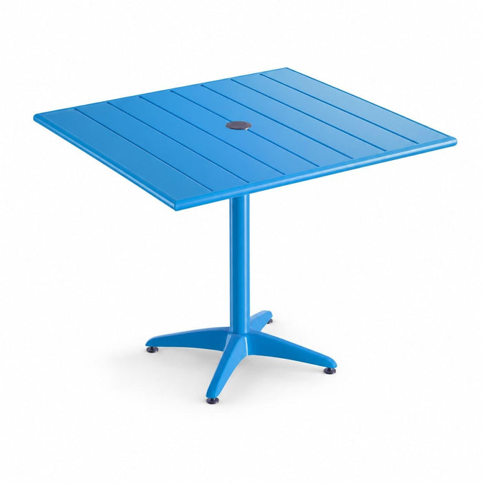 Glownary Square Outdoor Dining Table, Blue Powder-Coated Aluminum, 36 x 36 Inch, 30 Inch Height, with Umbrella Hole, 2-4 Seating Capacity