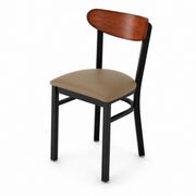 Glownary Boomerang Chair, Black Steel Frame with Taupe Vinyl Seat, Antique Walnut Wood Back, Mid-Century Style, Indoor Commercial, 32 x 16.25 x 16.5 Inches