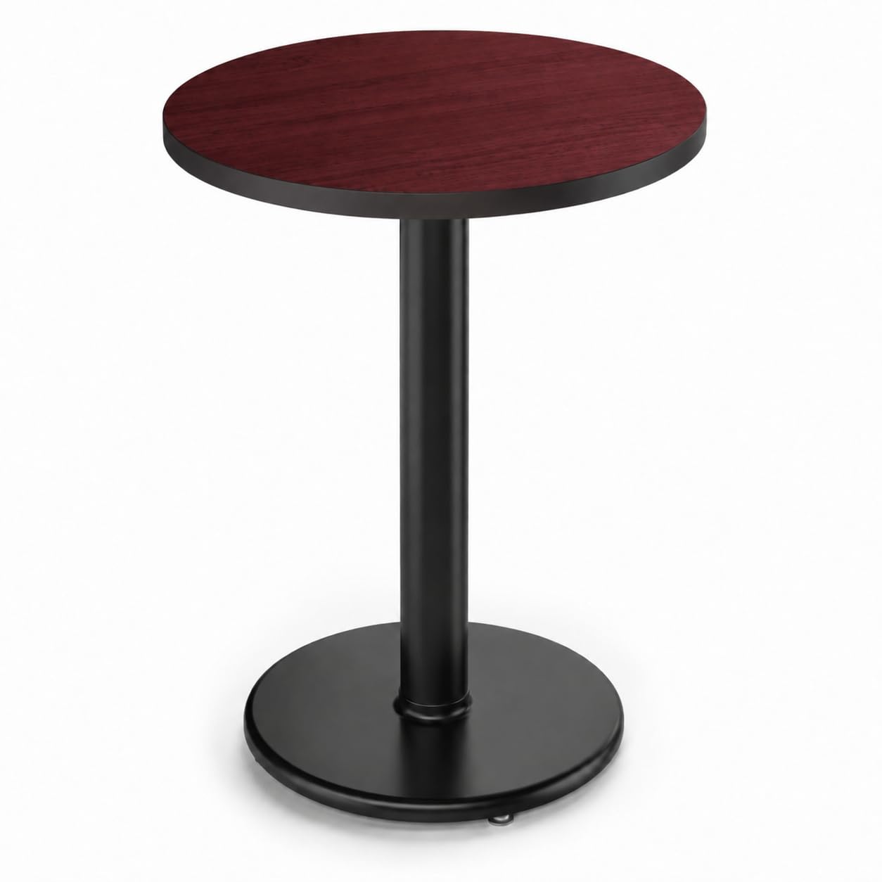 Glownary Round Restaurant Table, Cherry Black Reversible Laminate Top, 24 Inch, Cast Iron Base, Standard Height, Indoor Dining, 2 Seater
