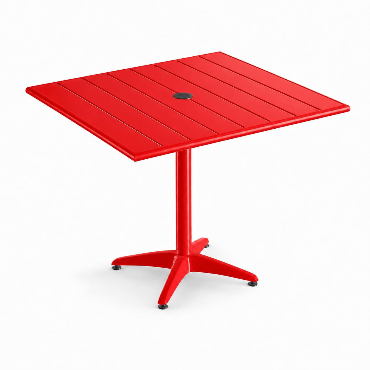 Glownary Square Outdoor Dining Table, Red Powder-Coated Aluminum, 36 x 36 Inch, with Umbrella Hole, 2-4 Seating Capacity