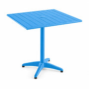 Glownary Square Outdoor Dining Table, Blue Powder-Coated Aluminum, 32 x 32 Inch, with Umbrella Hole, 2-4 Seating Capacity