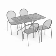 Glownary Harbor Gray Outdoor Dining Set, 30x48 Inch Rectangular Table with 4 Side Chairs, Steel Mesh, Stackable, Powder-Coated, Weather Resistant