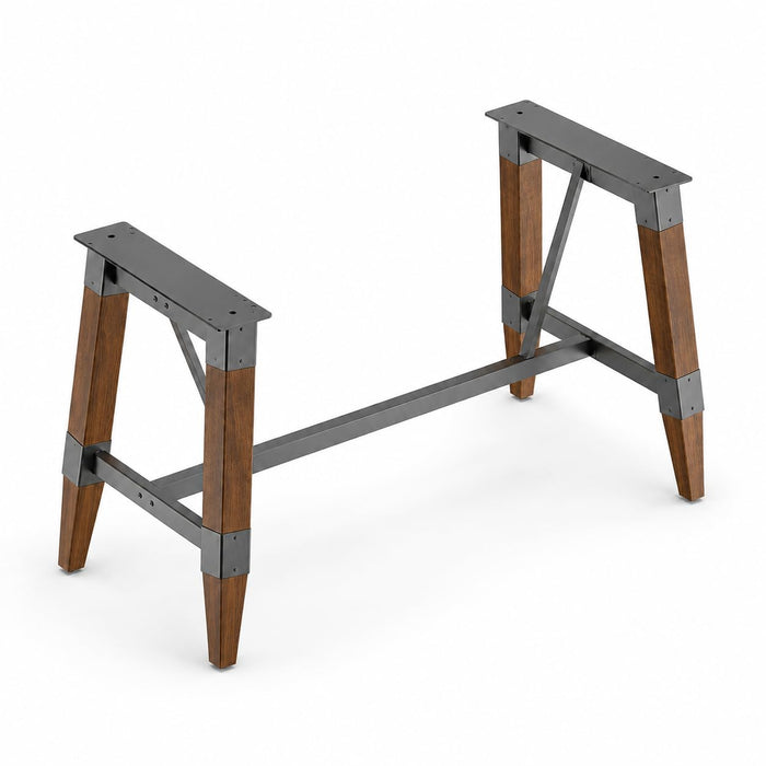 Glownary Industrial Trestle Table Base, Rustic Walnut Finish, Steel Wood Construction, 53.9x25.4 Inches, Standard Height 28 Inches, Indoor Use
