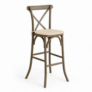 Glownary Vineyard Cross Back Bar Stool, Whiskey Brown Wood with Chardonnay Tan Cushion, 46 x 20.5 x 20 Inch, Stackable, Indoor