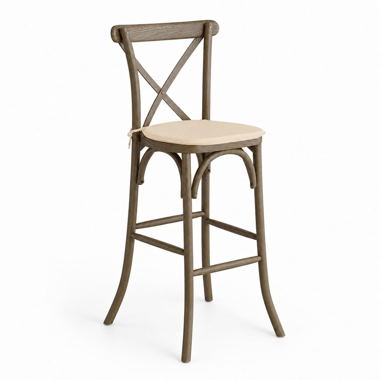 Glownary Vineyard Cross Back Bar Stool, Whiskey Brown Wood with Chardonnay Tan Cushion, 46 x 20.5 x 20 Inch, Stackable, Indoor